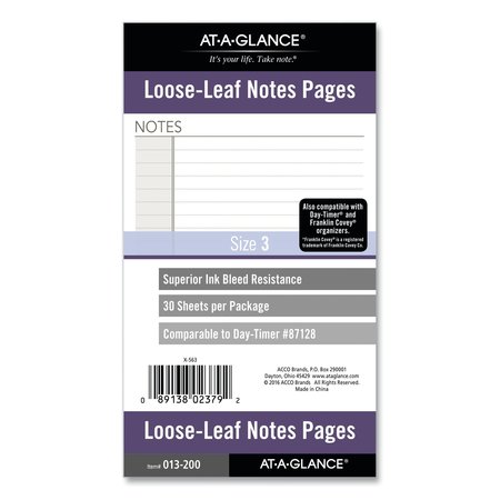 AT-A-GLANCE Lined Notes Pages, 6.75 x 3.75, White, 30/Pack 013200